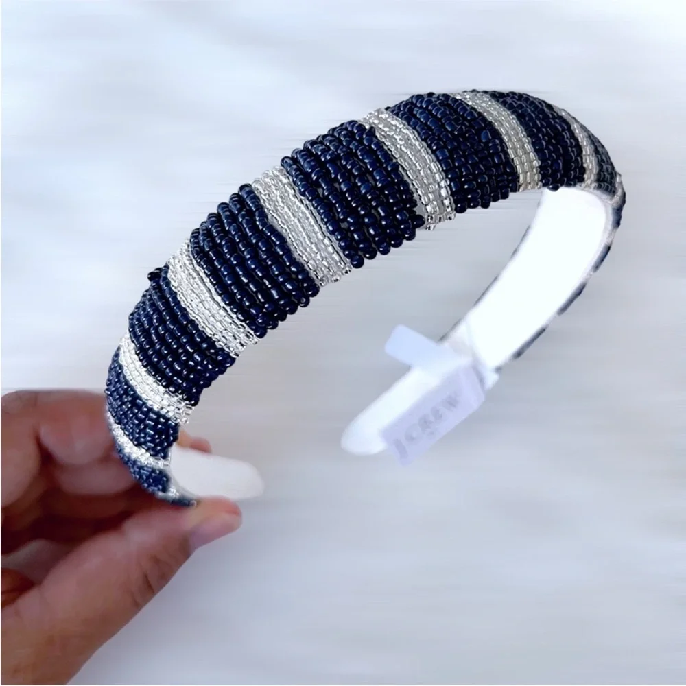 J. Crew Elegant Blue and White Puffy Beaded Headband
